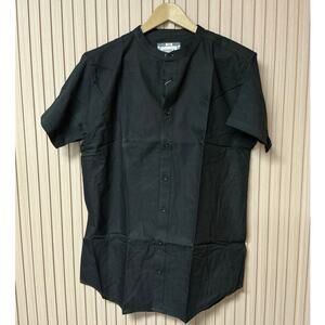 SikSilk Grandad Collar Jersey Sleeve Fitted Shirt Black Size XL NWT %100 Cotton
